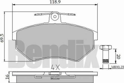 BENDIX 510158 - Комплект спирачно феродо, дискови спирачки vvparts.bg