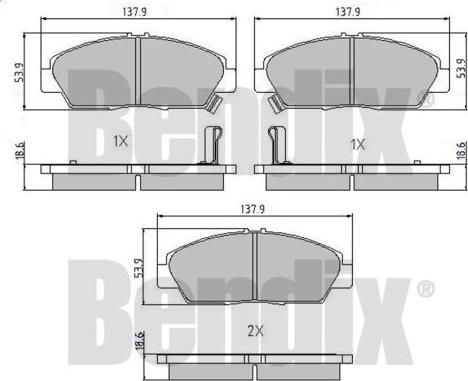 BENDIX 510162 - Комплект спирачно феродо, дискови спирачки vvparts.bg