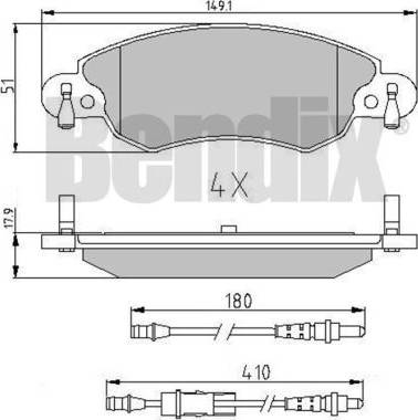 BENDIX 510841 - Комплект спирачно феродо, дискови спирачки vvparts.bg