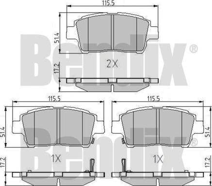 BENDIX 510879 - Комплект спирачно феродо, дискови спирачки vvparts.bg