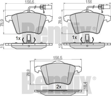 BENDIX 510398 - Комплект спирачно феродо, дискови спирачки vvparts.bg