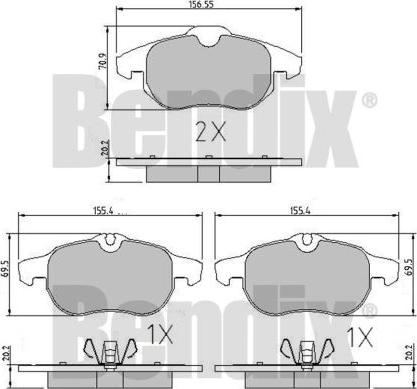 BENDIX 510393 - Комплект спирачно феродо, дискови спирачки vvparts.bg