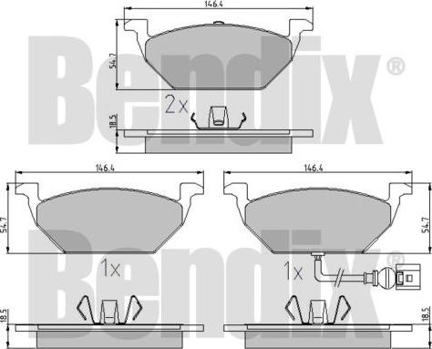 BENDIX 510383 - Комплект спирачно феродо, дискови спирачки vvparts.bg