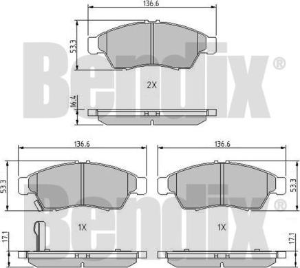 BENDIX 510242 - Комплект спирачно феродо, дискови спирачки vvparts.bg