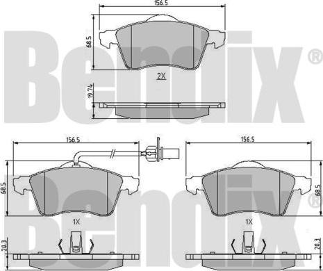 BENDIX 510208 - Комплект спирачно феродо, дискови спирачки vvparts.bg