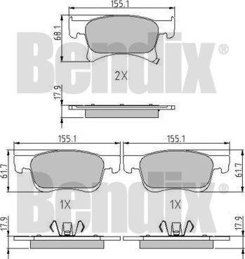 BENDIX 511266 - Комплект спирачно феродо, дискови спирачки vvparts.bg