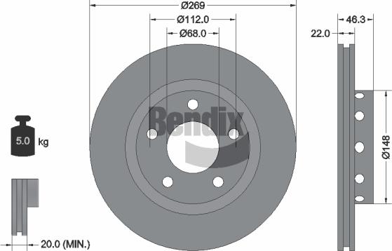 BENDIX Braking BDS1968 - Спирачен диск vvparts.bg