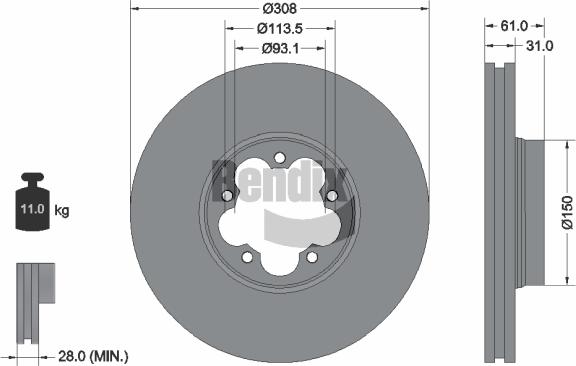 BENDIX Braking BDS1474 - Спирачен диск vvparts.bg