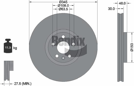 BENDIX Braking BDS1553HC - Спирачен диск vvparts.bg