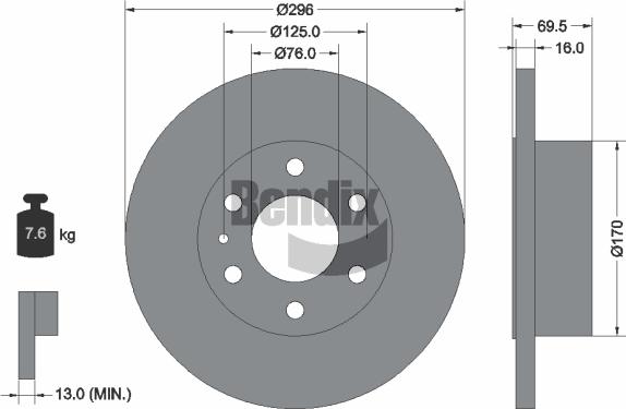 BENDIX Braking BDS1615 - Спирачен диск vvparts.bg