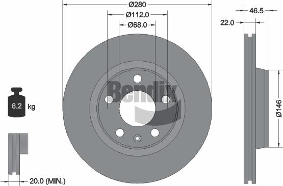 BENDIX Braking BDS1636HC - Спирачен диск vvparts.bg