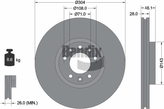 BENDIX Braking BDS1091HC - Спирачен диск vvparts.bg