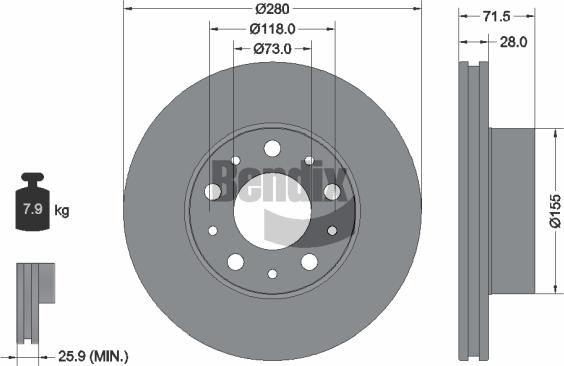 BENDIX Braking BDS1047 - Спирачен диск vvparts.bg