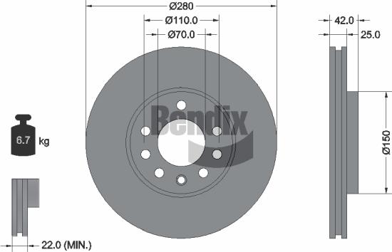 BENDIX Braking BDS1069 - Спирачен диск vvparts.bg