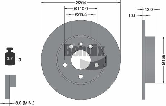 BENDIX Braking BDS1038 - Спирачен диск vvparts.bg