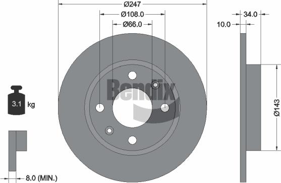 BENDIX Braking BDS1033 - Спирачен диск vvparts.bg