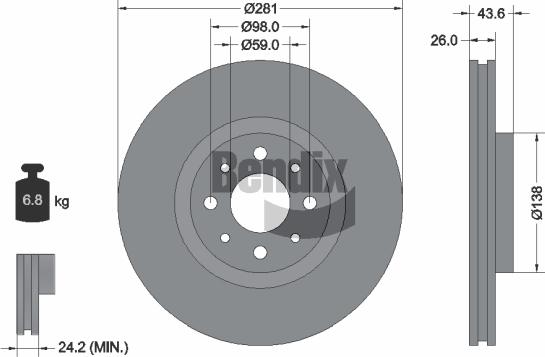 BENDIX Braking BDS1134 - Спирачен диск vvparts.bg