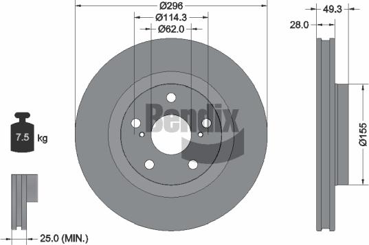 BENDIX Braking BDS1128 - Спирачен диск vvparts.bg