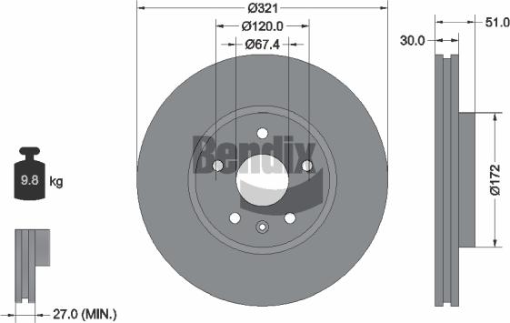 BENDIX Braking BDS1176HC - Спирачен диск vvparts.bg