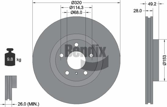 BENDIX Braking BDS1822HC - Спирачен диск vvparts.bg