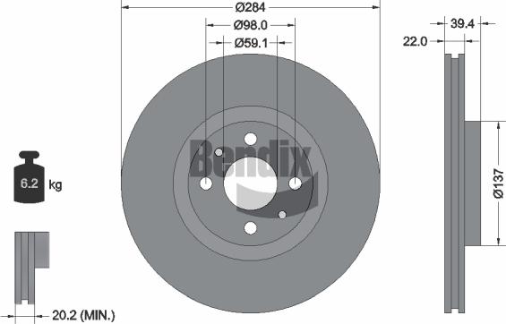 BENDIX Braking BDS1324 - Спирачен диск vvparts.bg