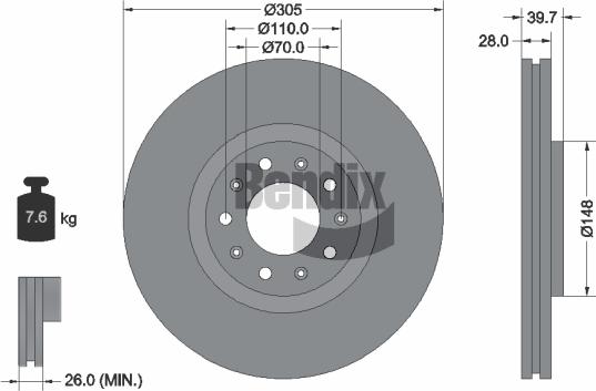 BENDIX Braking BDS1245 - Спирачен диск vvparts.bg