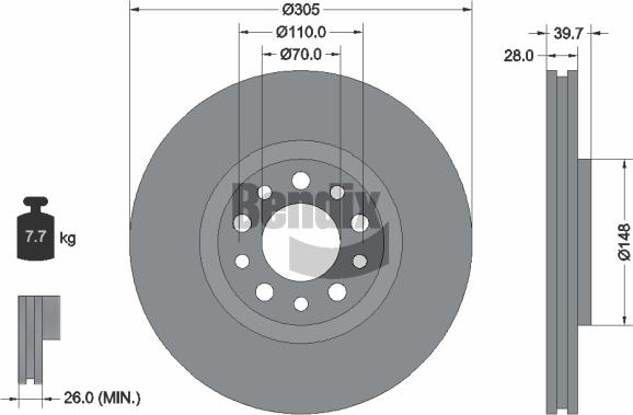 BENDIX Braking BDS1247 - Спирачен диск vvparts.bg