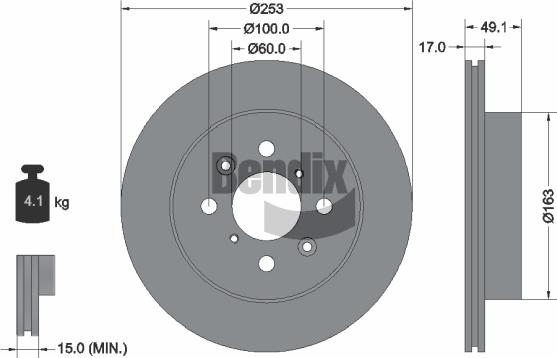 BENDIX Braking BDS1252 - Спирачен диск vvparts.bg