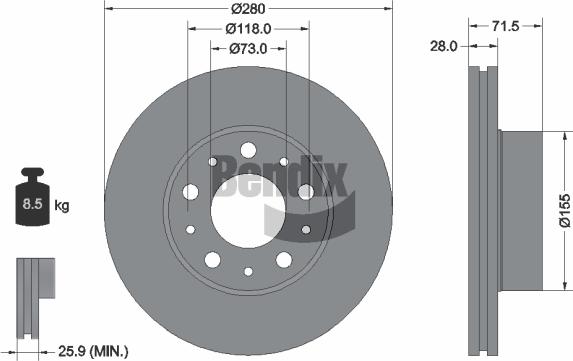 BENDIX Braking BDS1219 - Спирачен диск vvparts.bg