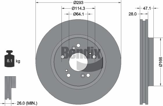 BENDIX Braking BDS1284 - Спирачен диск vvparts.bg