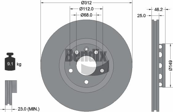 BENDIX Braking BDS1239HC - Спирачен диск vvparts.bg