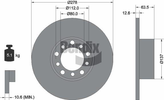 BENDIX Braking BDS1765 - Спирачен диск vvparts.bg