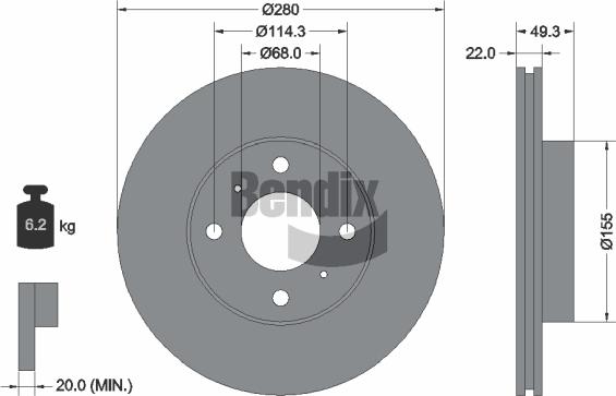 BENDIX Braking BDS1719 - Спирачен диск vvparts.bg