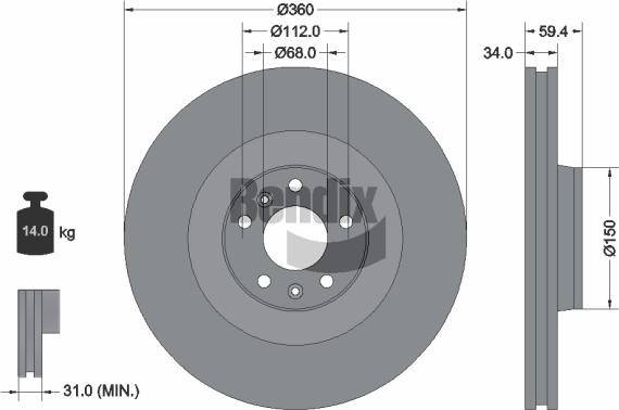 BENDIX Braking BDS1734 - Спирачен диск vvparts.bg