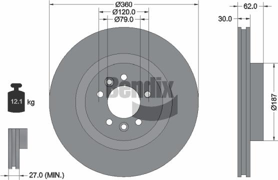 BENDIX Braking BDS1729HC - Спирачен диск vvparts.bg