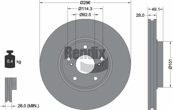 BENDIX Braking BDS2074 - Спирачен диск vvparts.bg