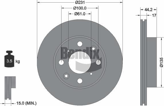 BENDIX Braking BDS2225 - Спирачен диск vvparts.bg