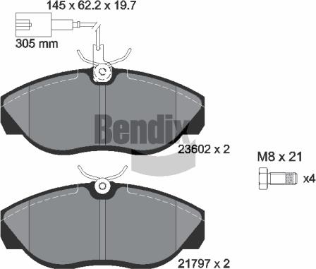 BENDIX Braking BPD1496 - Комплект спирачно феродо, дискови спирачки vvparts.bg