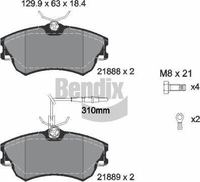 BENDIX Braking BPD1491 - Комплект спирачно феродо, дискови спирачки vvparts.bg