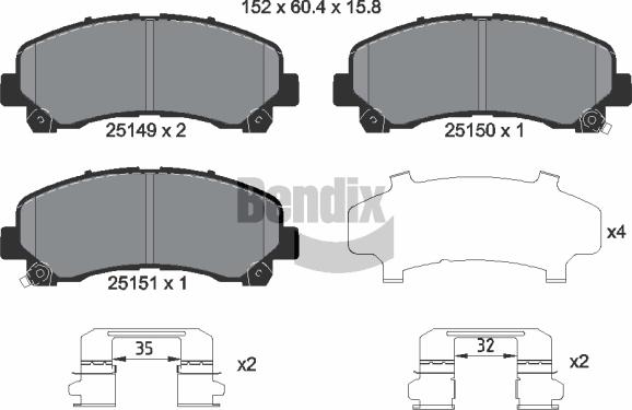 BENDIX Braking BPD1444 - Комплект спирачно феродо, дискови спирачки vvparts.bg