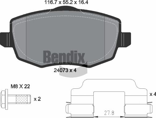 BENDIX Braking BPD1453 - Комплект спирачно феродо, дискови спирачки vvparts.bg