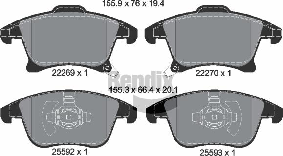 BENDIX Braking BPD1435 - Комплект спирачно феродо, дискови спирачки vvparts.bg