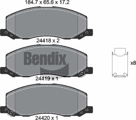 BENDIX Braking BPD1599 - Комплект спирачно феродо, дискови спирачки vvparts.bg