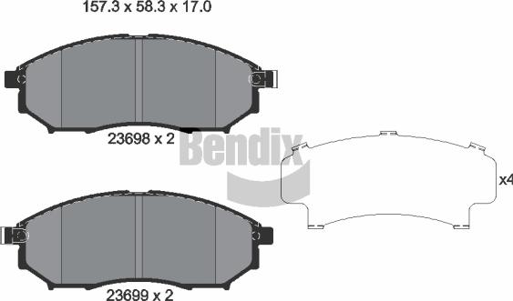 BENDIX Braking BPD1552 - Комплект спирачно феродо, дискови спирачки vvparts.bg