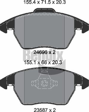 BENDIX Braking BPD1557 - Комплект спирачно феродо, дискови спирачки vvparts.bg