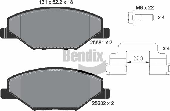 BENDIX Braking BPD1565 - Комплект спирачно феродо, дискови спирачки vvparts.bg