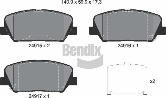 BENDIX Braking BPD1501 - Комплект спирачно феродо, дискови спирачки vvparts.bg