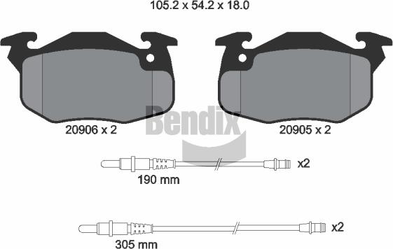 BENDIX Braking BPD1536 - Комплект спирачно феродо, дискови спирачки vvparts.bg