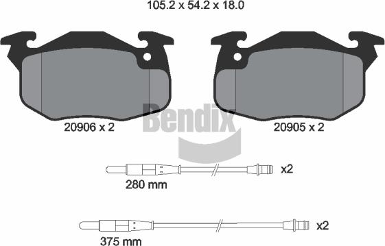 BENDIX Braking BPD1538 - Комплект спирачно феродо, дискови спирачки vvparts.bg