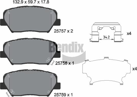 BENDIX Braking BPD1524 - Комплект спирачно феродо, дискови спирачки vvparts.bg